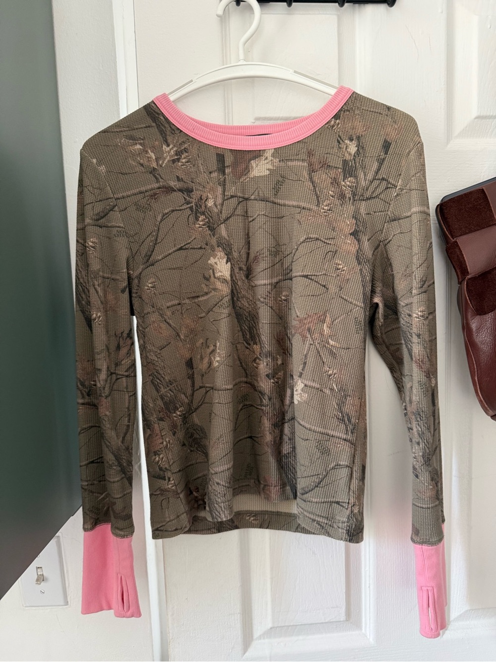 Women’s Long Sleeve Camouflage Top with Pink Trim